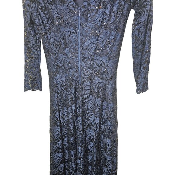 New with Tags TAHARI Embellished Lace Gown SZ 2 in Navy - Picture 8 of 9